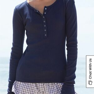 John Galt Blue Athern Ribbed Long Sleeve Top